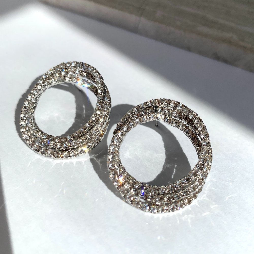 Anthropologie Sparkling Silver Crystal Hoop Earrings